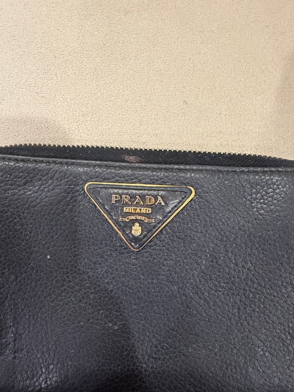 Prada Black Pebbled Leather Zip-Around Wallet with Gold Logo - Picture 4 of 4